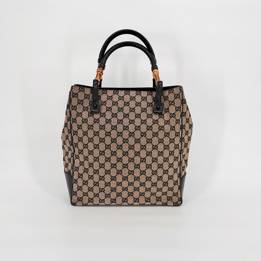 Gucci Tote Bag GG Monogram Bamboo Handle Vintage Classic Large Document Bag